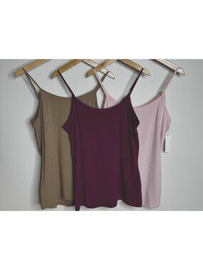 3 / TIME AND TRU Tank Tops Tan Maroon Pink Bundle Size L Layering Basics Lot